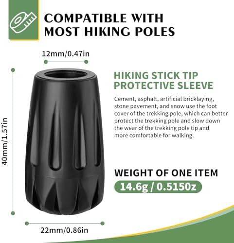 Durable Replacement Rubber Tips for Trekking Poles - Universal Anti-Slip Hiking Stick Caps - Shock Absorbing Pole Accessories - Fits 11mm Standard Poles - Set of 6