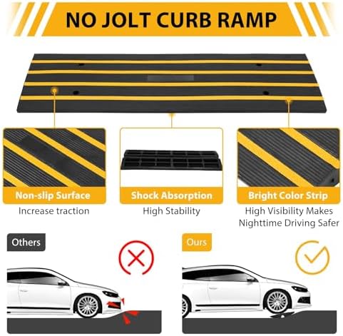2 Packs 48" Car Driveway Rubber Curb Ramps, Heavy Duty Driveway Gutter Slope Ramp, Low Profile Design for Cars, Water Channel for Drainage, Curbside Bridge Ramp for Loading Dock Garage Sidewalk