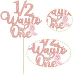 Gyufise 1Pc Butterfly 1/2 Way to One Cake Topper Glitter Happy 6 Months Birthday Cake Pick 1/2 Half Birthday Cake Decoration for Baby Half Year Old Party Decorations Supplies Rose Gold