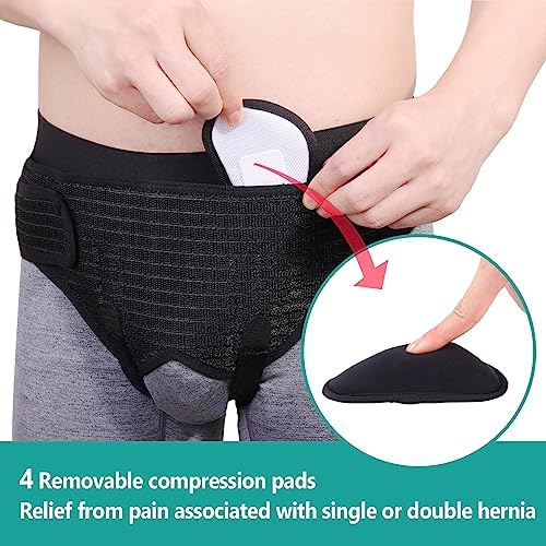 lefeke Hernia Belts for Men Inguinal, Hernia Support Brace for Groin Pain Relief, Hernia Truss for Bilateral, Adjustable Waist Guard Left or Right Side(M with 4 Compression Pads)