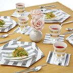 Striped White & Silver Disposable Paper Napkins - 5" x 5" (Pack of 36) - Perfect for Weddings, Parties & Special Occasions