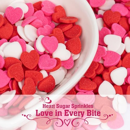 Twisweet Heart Sprinkles for Cake Decorating, Edible Red Pink White Sugar Sprinkles, Mix Baking Candy, Cupcake Topper Cookie Ice Cream Cake Decorations, Valentine Mother's Day Birthday Wedding Party Supplies (100g/3.53oz)
