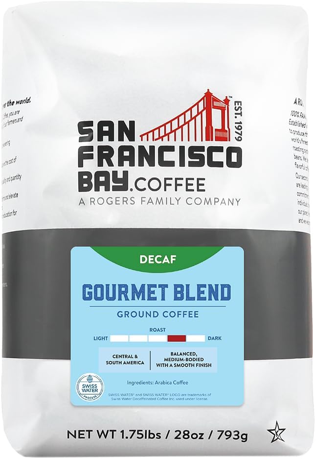 San Francisco Bay Coffee - Decaf Medium Roast - Decaf Gourmet Blend (28 oz bag) - Ground Coffee, Swiss Water Processed