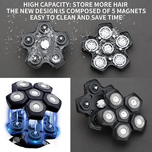 6D Black Electric Shaver Replacement Blade Head - Universal Magnetic Interface, 6 Blades