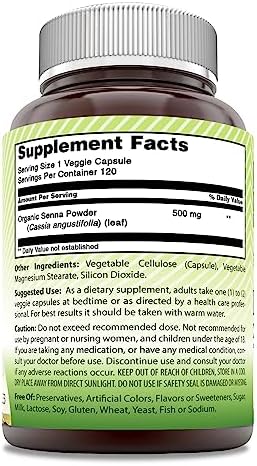 Amazing India Senna (Made with Natural Senna) 500 Mg per Serving 120 Veggie Capsules Supplement | Non-GMO | Glute-Free