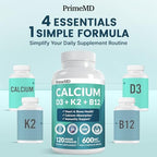 4-in-1 Calcium Supplements for Women and Men - Calcium with Vitamin D3 K2 5000 IU Supplement, 600mg per Serving - Gluten-Free, Vegan-Friendly (120 ct)