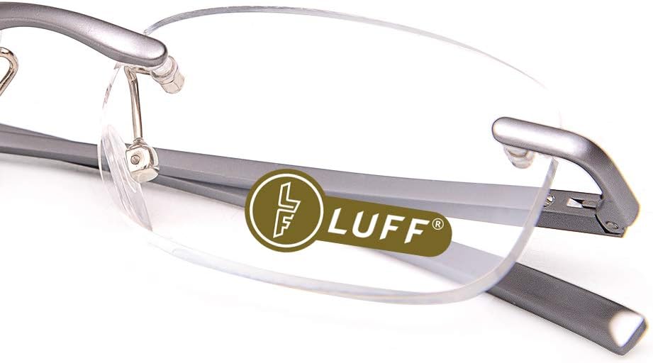 LUFF Rimless Reading Glasses Ultra Light Metal Frame Readers for Men and Women with Spring Hinge