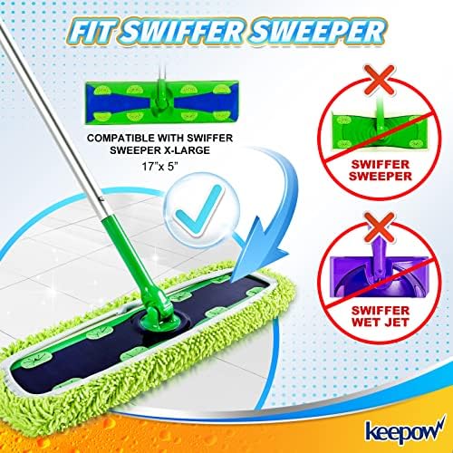 KEEPOW Reusable XL Mop Pads Compatible with Swiffer XL Sweeper, X-Large Dry Sweeping Cloths, Wet Mopping Cloths, Washable Microfiber XL Wet Pads Refills for Surface/Hardwood Floor Cleaning, 4 Pack