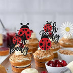 24 Pack Ladybug Oh Baby Cupcake Toppers Glitter Baby Birthday Insects Ladybug Cupcake Picks Baby Shower Kids 1st Birthday Flowers Party Cake Decorations Supplies