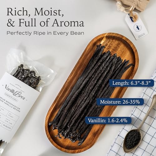 30 VanillaBros Madagascar Bourbon Vanilla Beans – Grade A Whole Pods (6.3–8.3") – Extra Long, Plump & Moist – For Baking, Desserts & Homemade Vanilla Extract – Rich High-Vanillin Aroma