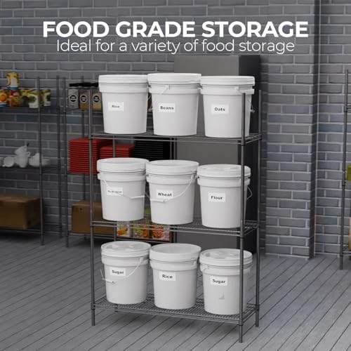 5-Gallon White Bucket Pail Container with Lid | Heavy-Duty Extra Durable | Metal Handles with Plastic Grip for Easy Carrying | Multi-Use | Easy Stack and Store | BPA Free - 5 Pack