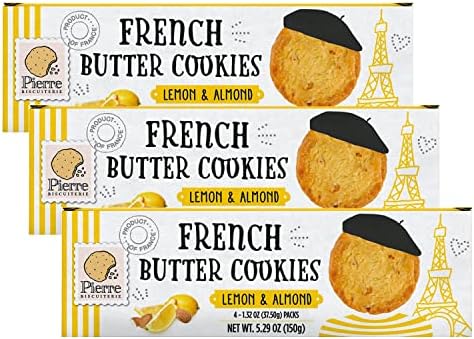 Pierre Biscuiterie French Butter Cookies with Lemon & Almond 5.29 Ounce Box (Pack of 3)