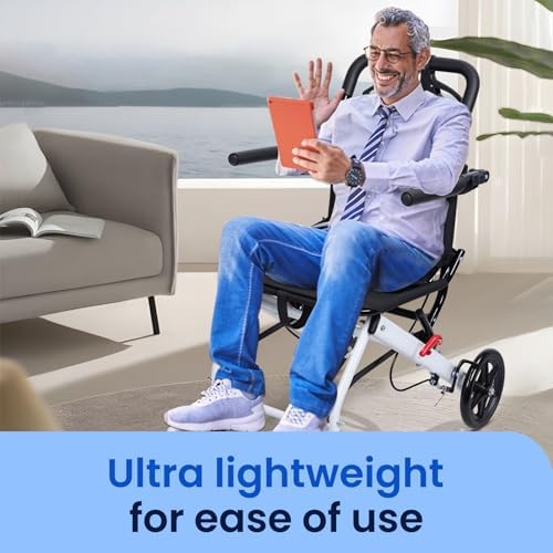 [US Fast Arrival] Foldable Wheelchairs for Adults, (13lbs)Utral-Lightweight Transport Wheelchair, Easy to Travel, Portable Travel Wheelchair for Seniors, Wheel Chair with Flip-up Armrest Black & White
