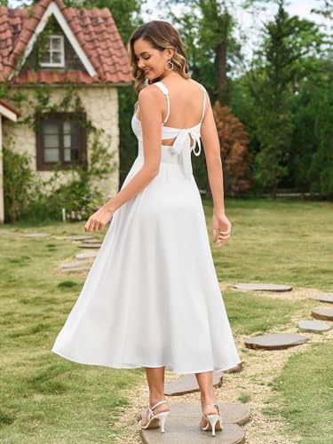 EYNMIN Floral Midi Wedding Guest Dresses for Women 2026 Summer Spring Lace Smocked Bow Tie Flowy A Line Boho Sundress