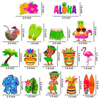 32 Pcs Hawaii Aloha Luau Cupcake Toppers Hawaiian Tropical Summer Theme Birthday Party Cake Decorations with Palm Leaves Flamingo Tiki Coconut Pattern