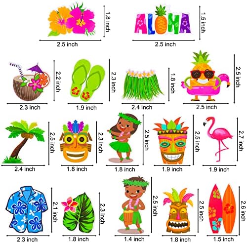 32 Pcs Hawaii Aloha Luau Cupcake Toppers Hawaiian Tropical Summer Theme Birthday Party Cake Decorations with Palm Leaves Flamingo Tiki Coconut Pattern
