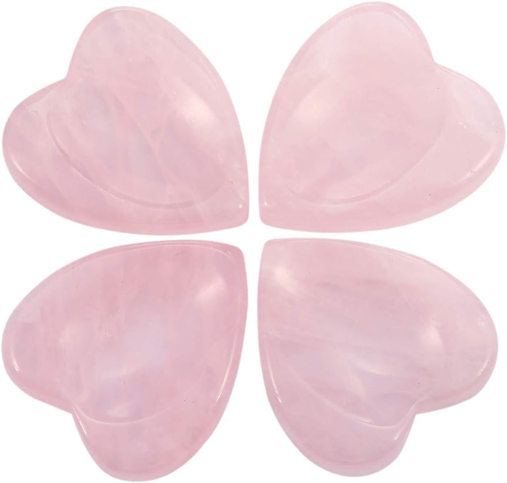 mookaitedecor Rose Quartz Thumb Worry Stone, Pocket Palm Stones Crystal Healing Reiki Stress Relief Pack of 4, Heart Shape