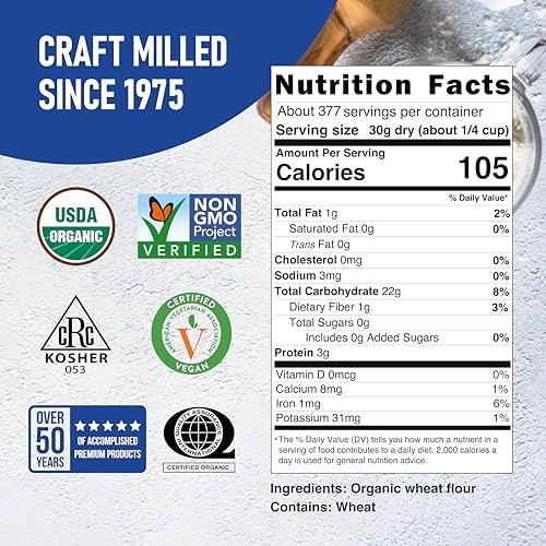 Great River Milling Lily White Organic All-Purpose Flour | Unbleached & Unbromated | Non-GMO, Kosher | Ideal for Bread, Cookies, Cakes, Pizza Dough & Everyday Baking | 25 Lb