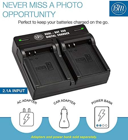 BM Premium 2 Pack of Fully Decoded BL-H1 Batteries and Dual Bay Charger Kit for Olympus OM-D E-M1 Mark II, E-M1 Mark III, E-M1X, BCH-1, HLD-9 Cameras