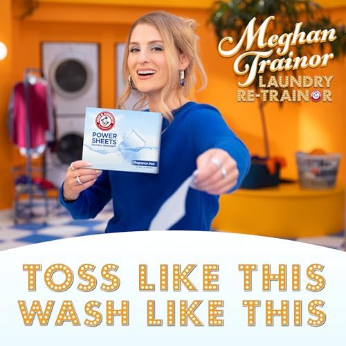 ARM & HAMMER Power Sheets Laundry Detergent, Fragrance Free, No Dyes or Perfumes, Lightweight and Travel-Friendly, 60 Count, Up to 120 Small Loads