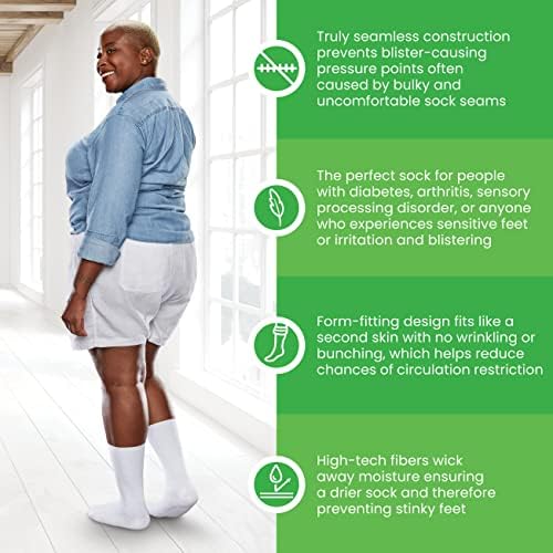 Seamless Crew Socks for Diabetes, Arthritis, or Sensitive Feet, 1 Pair (2 Count)