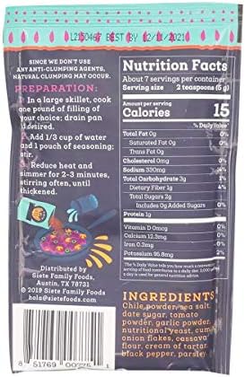 Siete Mild Taco Seasoning Mix | Gluten Free | Vegan | Paleo | Preservative Free | Whole 30 Approved (1 Packet)