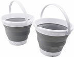 SAMMART 5.5L (1.4 Gallon) Set of 2 Collapsible Plastic Bucket - Foldable Round Tub - Portable Fishing Water Pail - Space Saving Outdoor Waterpot. (White/Grey)
