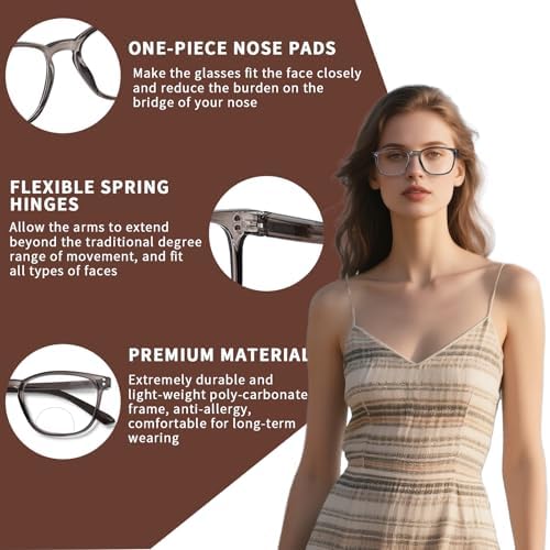 Bifocal Reading Glasses for Women Blue Light Blocking Clear Top Bifocal Computer Readers with Spring Hinges