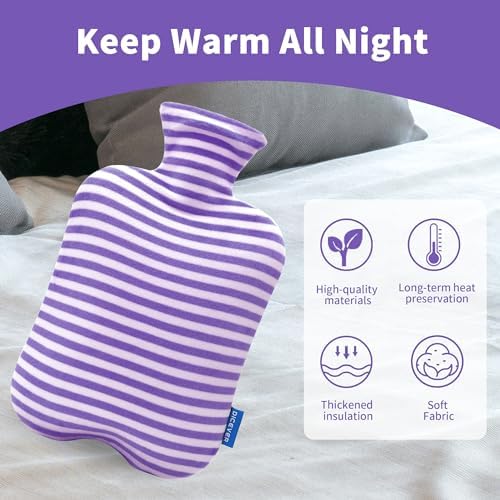 Hot Water Bottle with Soft Cover, 2L Hot Water Bag for Menstrual Cramps, Neck and Shoulder Pain Relief, Hot and Cold Therapies, Hand Feet Warmer, Light Purple