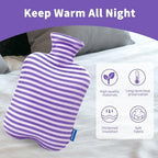 Hot Water Bottle with Soft Cover, 2L Hot Water Bag for Menstrual Cramps, Neck and Shoulder Pain Relief, Hot and Cold Therapies, Hand Feet Warmer, Light Purple
