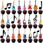 24pcs Guitar Cupcake Toppers Music Notes Rock Birthday Cake Picks Party Decorations for Guitar Player Theme Baby Shower Supplies