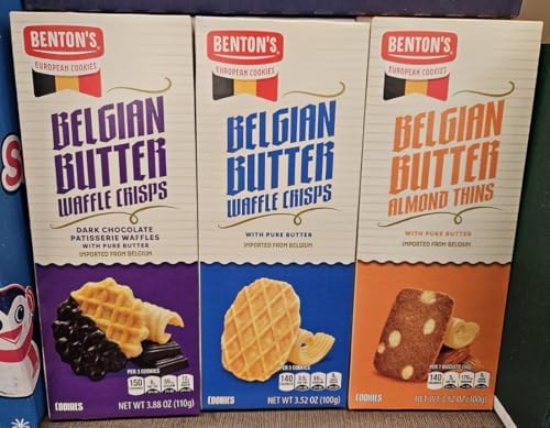 Bentons Belgian Butter Waffle Crisps & Almonds Thins 3.52oz 100g (Three Boxes)