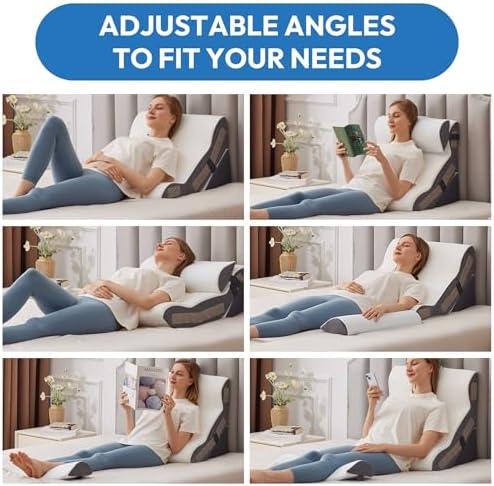 3PCS Wedge Pillow Set for After Surgery, Back Pillow for Bed Sitting up, 10-in-1 Foam Wedge Pillow for Acid Reflux & Back Pain Relief, Post Surgery Pillow for GERD & Snoring, White