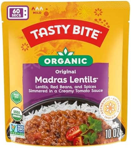 Tasty Bite Organic Madras Lentils, 10 Ounce, Pack of 6, Ready to Eat, Microwavable Entree, Vegetarian