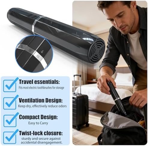 Long electric toothbrush travel case, Ventilated & Portable Travel Holder，Universal Fit for Most Electric Toothbrushes (Black)