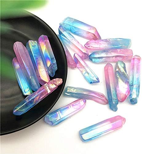 50g Electroplated Blue and Pink Titanium Aura Lemurian Crystal Wand Point Healing Crystal Stone Natural Stones and Minerals (Size : 50 Grams)