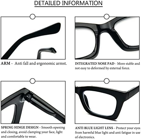 REAVEE Reading Glasses for Women, Blue Light Blocking Stylish Oversized Computer Readers Spring Hinge
