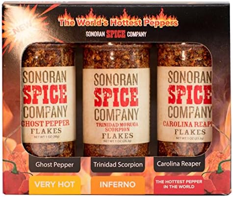 Sonoran Spice Carolina Reaper, Trinidad Scorpion, Ghost Pepper 1 Oz Flakes Gift Box