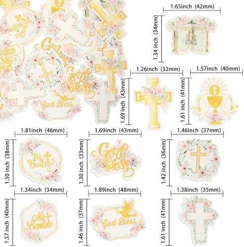 Gyufise 48Pcs Edible Baptism Cupcake Toppers Wafer Paper God Bless Cross Cupcake Picks First Holy Communion Christening Confirmation Religious Cupcake Picks for Baptism Party Decorations Pink