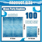 100Pcs Ocean Wave Napkins 13 x 13inch Blue Paper Napkins Sea Party Supplies Napkins for Beach Ocean Sea Party Birthday Baby Shower Under the Sea Beach Pool Theme