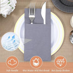 50 Pcs Linen Feel Napkins, Disposable Airlaid Paper Napkins Linen Feel Napkin Disposable Grey with Built in Flatware Pocket for Silverware Valentine Wedding Party Christmas Day, Dusty Grey