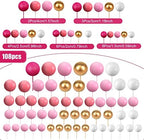 108 Pcs Balls Cake Topper DIY Cupcake Insert Foam Balloons for Cake Baking Wedding Anniversary Birthday Decoration(Pink Series, White, Gold,Multi Sizes)