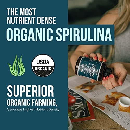 Organic Spirulina Tablets (360 Tablets) - Made with Parry® Spirulina, The Best Spirulina in the World, Highest Nutrient Density - Non-Irradiated, 3 Organic Certifications (90 Servings)