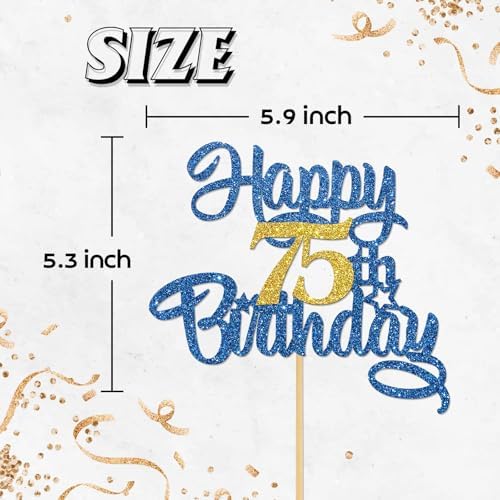 Happy 75th Birthday Cake Topper,Blue Glitter 75th Cake Decorations,75&Fabulous/I'm 75/Seventy-Five Years Old Birthday Cake Topper,Anniversary Party/Birthday Party Decoration Supplies