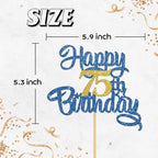 Happy 75th Birthday Cake Topper,Blue Glitter 75th Cake Decorations,75&Fabulous/I'm 75/Seventy-Five Years Old Birthday Cake Topper,Anniversary Party/Birthday Party Decoration Supplies