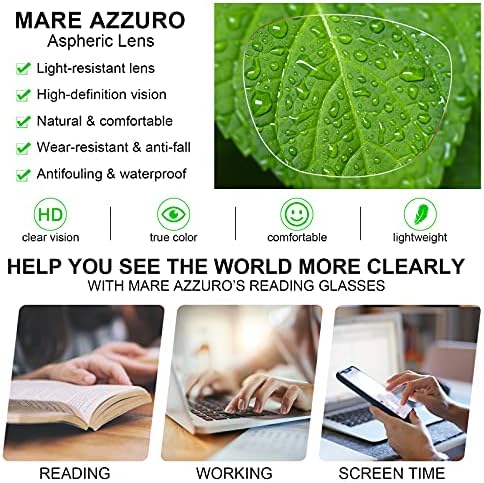 MARE AZZURO Square Reading Glasses Women Trendy Large Readers 1.0 1.5 2.0 2.5 3.0 3.5 (Coffee, 1.50)