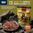 Wild Society - Caveman Eats - Grass Fed Ribeye Steak Slices - 95g Protein - Only Steak & Salt - 2 Ingredients - Air dried Beef Jerky Carnivore Snacks Crisps - Sugar Free, Gluten Free, Keto, Paleo (5oz)