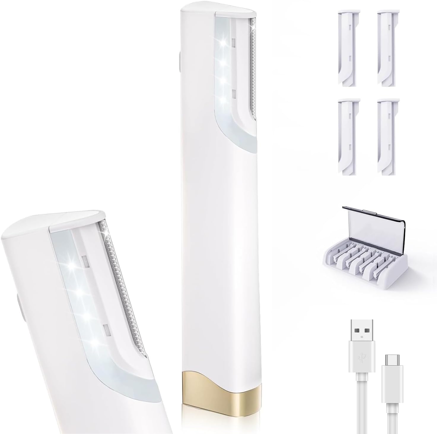 Sonic Dermaplane Razor for Women Face - Rechargeable Sonic Dermaplaning Tool with 5 Blades, Facial Hair Remover for Peach Fuzz & Eyebrows, At-Home Facial Kit for Instant Smoothness（white)