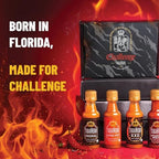 Tabañero Challenge Box, Hot Sauce Gift Set, 4 Pack, Original, Extra, XXX Hot and Dragon's Breath, 1.7 oz Mini Glass Bottles, Gluten Free, All Natural, Low Sodium, Vegan, Kosher, Made in the USA