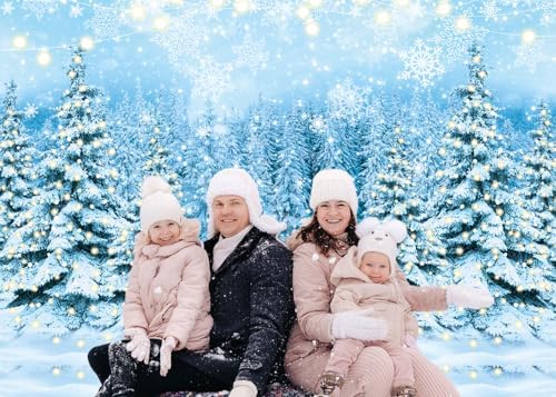 Winter Forest Backdrop North Pole Photography Background Winter Wonderland Snowflake Pine Tree Fairytale Forest Banner for Christmas Family Holiday Party Decoration Supplies (82x59 inch (7x5FT))